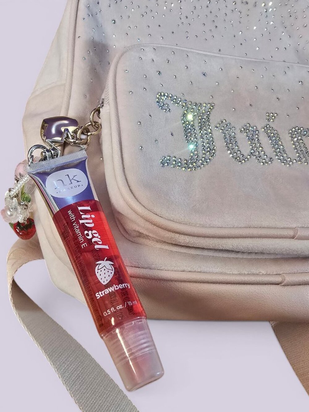 Juicy Couture Pink Velour Rhinestone Mini Backpack Y2K Coquette Charm Bag image 2